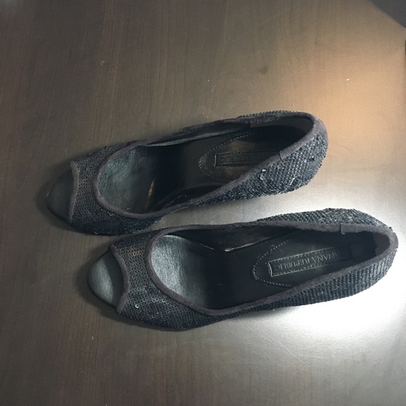 Banana Republic black sequin peep toe heels size 8 - Picture 8 of 14